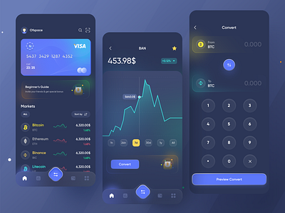 Crypto Wallet App I Ofspace app app design bitcoin crypto crypto coin crypto wallet currency dark ui finance fintech futuristic ios mobile mobile app money trend2022 wallet app