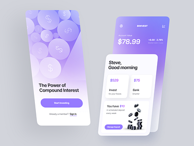 Investing Stocks App 3d app app design clean design funds gradient invest investing investment modern morva npw purple saving stocks stocks market ui ux