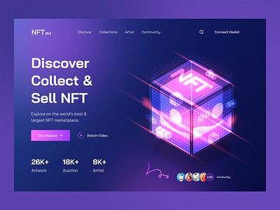 NFT Marketplace Website bitcoin crypto digital art landing landing page nft nft collection nft landing page nft landingpage nft marketplace nft web design nft website ui uiux ux web web design website design