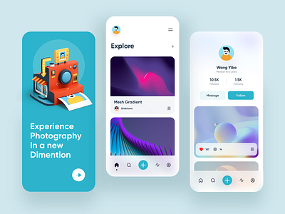 Photography App - Mobile App Design 3d app camera camera app concept creative design illustration minimal mobile mobile app photo photographer photography photography app profile social network ux