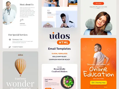 Udos - Multipurpose Responsive E-Newsletter Email advertising campaign creative email email marketing enewsletter food html marketing email template multipurpose responsive template travel ui ui ux
