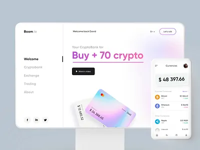 Boom.io - Web and Mobile Design for Crypto Bank animation blockchain colors crypto crypto market cryptocurrency gradient motion nft nft marketplace online banking ui web web app web design