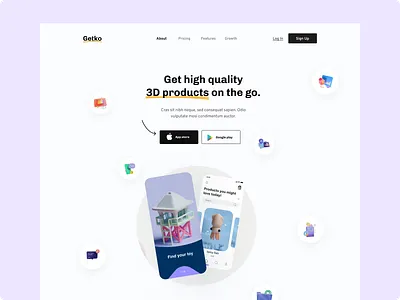 Getko - App Landing Page Web UI Design app landing component design landing page pixel navy product ui web design web ui