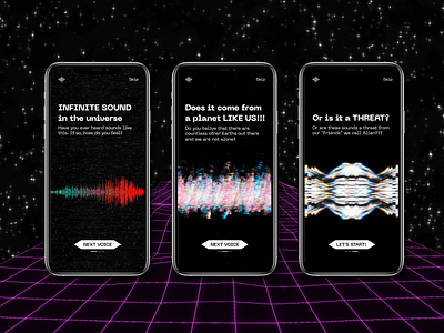 Voices of Space - Walkthrough Screen design futuristic graphic design landing page retro ui ux walkthrough screen