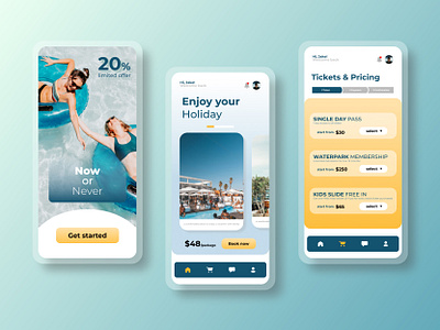 Waterpark App android app app app design family holiday ios app minimal minimalist mobile app mobile ui park ui uiux vacation water waterpark