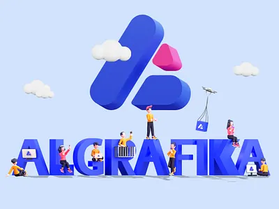 3D Illustration Algrafika Logo 3d blender branding character design graphic design icon illustration logo ui