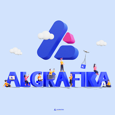 3D Illustration Algrafika Logo 3d blender branding character design graphic design icon illustration logo ui