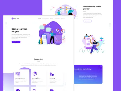 DigiLearn - Digital Learning Landing Page Website branding digital digitallearning graphic design homepage illustration landingpage learning simple ui website websitedesign