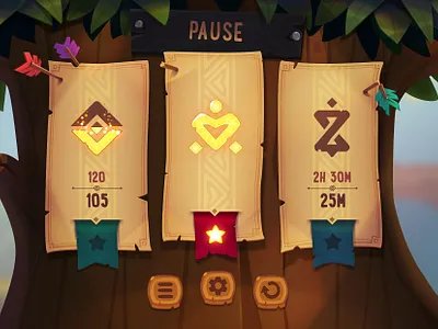 UI quest arrow game icon illustration pause quest ribbon ui wood