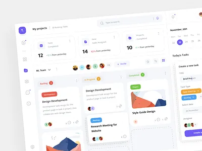 Task Management Dashboard ๐๐ app calender colorful dashboard light management palette popular project task trend ui ux web web design