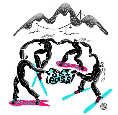 Ski pass for friends activity character concept design extreme extreme sport friends illustration ipad mountain procreate ski ski pass ski resort ski tour snowboard snowboarding sport
