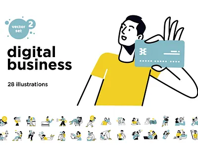 Digital business concept illustrations 2 brainstorming management media protection startup web