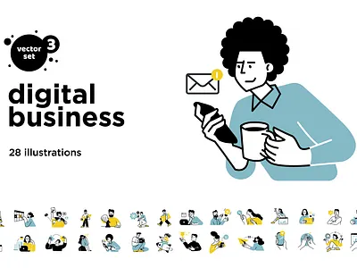 Digital business concept illustrations 3 analytics brainstorming media startup strategy web