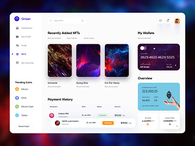 Dashboard UI Concept for NFT Marketplace admin admin panel admin theme admin ui cards clean ui crypto dashboard dahshboard dashboard dashbroad interface nft nft marketplace sidebare ui uiux user user dashboard