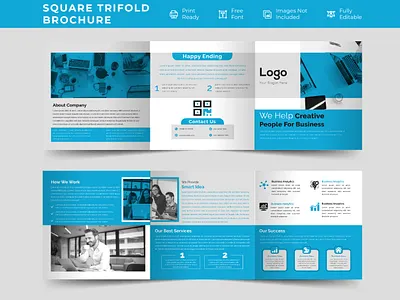 Minimal Business Square Trifold Brochure Template adobe illustrator banner brand identity branding brochure business business card company corporate design flyer graphic graphic design layout lettering logo minimal modern print square