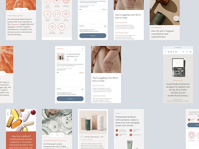 Anya – Complete Site Design bundle directtoconsumer dtc ecommerce health mobile mobiledesign pdp postpartum pregnancy productpage shop shopify subscription subscriptionbox supplements wellness