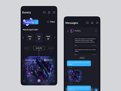 Nyftis: NFT MArketplace 2021 app coin crypto crypto app cryptocurrency dark dark app dark mode events events app marketplace message mobile app nft nft app nft marketplace none fungible token ui ux