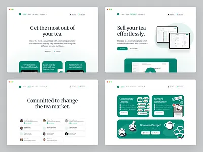 Steeped Website - Tea Companion App app company green hero homepage landing page product startup steeped tea type typography web webdesign website