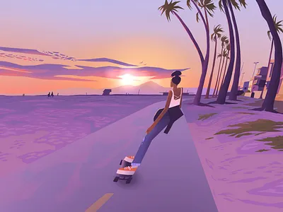 Sunday sunset skate animation background design character design environment gradients illustration la procreate skateboard texture