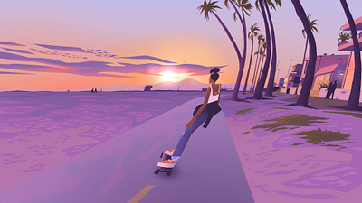 Sunday sunset skate animation background design character design environment gradients illustration la procreate skateboard texture