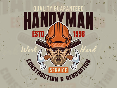 Handyman vector vintage emblem art builder cartoon construction design engineer graphic design handyman hardhat illustration logo logotype renovation retro vector vintage worker