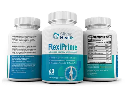 FlexiPrime label design and 3D mockup for Silver Health bottle branding capsule design illustration label label and box design label design logo package design packaging packaging design pill supplement label design tablet vitamin