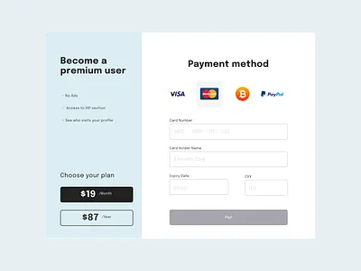 Payment Plan Page blockchain design inspiration ui