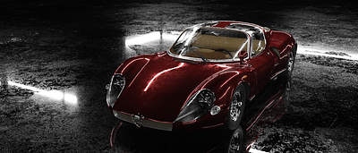 Alfa_Romeo_33_Stradale_1968 Cinema 4D Render 3d 4d animation asfalt black branding car corona design glass graphic design logo motion graphics rad rain render typography ui свет