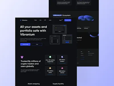 Vibranium decentralized exchange blockchain branding crypto cryptocurrency decentralized exchange design dex dexes landing page ui ui design web