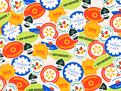 Stickers for a community garden non-profit community garden fresh af fruit fruit stickers garden graphic design growing food illustration illustrator peak harvest season stickers vegetables