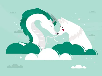 River spirit & Moro design dragon ghibli graphic graphic design illustration illustrator magic princess mononoke spirited away studio ghibli wolf