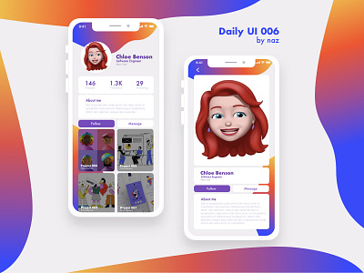 Daily UI 006 / User Profile Design appdesign appui branding dailyui dailyui006 design gradient graphicdesign icon illustration logo modern socialmediaapp ui uidesign uiux userprofile userprofiledesign ux webdesign