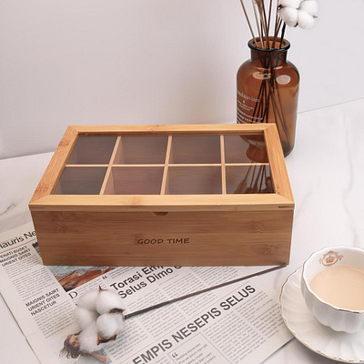 8 Compartment Wooden Tea Box 3d coffee design illustration motion graphics product typography