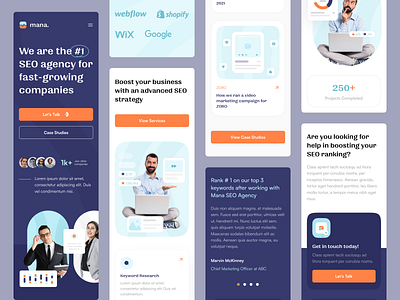 Mana - SEO Agency Landing Page Mobile Responsive clean landing page mobile mobile responsive mobile web responsive seo seo agency ui uidesign uidesigner uiux uiux design uiuxdesign userinterface web design