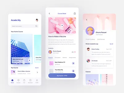 Acade.My - Online Course Mobile App clean ui course detail course e learning e learning e learning mobile e learning mobile educate education profile educator home homepage learning mobile app mobile learning online online course online course mobile profile school