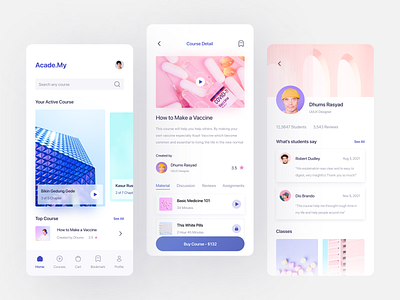 Acade.My - Online Course Mobile App clean ui course detail course e learning e learning e learning mobile e learning mobile educate education profile educator home homepage learning mobile app mobile learning online online course online course mobile profile school