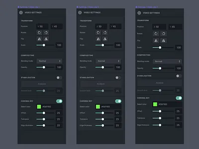 Settings panel app builder components dark dashboard editly panel settings sidebar slider ui user interface ux video editor