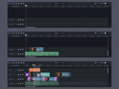 Video editor timeline app builder creator dark dashboard states theme timeline ui ux video clips video editor video timeline