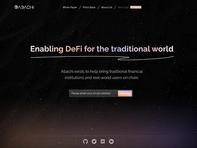 Abachi Defi blockchain project landing page accounting blockchain comingsoon dark them defi fintech glass hero section landing page