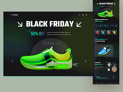 Landing page 3d black friday creative design dark design ecommerce greatdesign landing page minimal sale shoes shop sneaker sport ui uiuxdesign ux webdesign