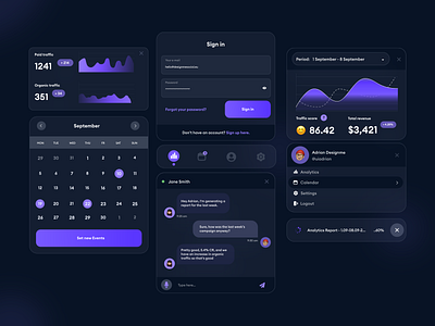 Analytics Pop-up/Overlay - Daily UI #016 analytics app app design app interface chat clean clean ui dailyui dark mode dark ui design interface minimal mobile modern popup profile purple ui ux