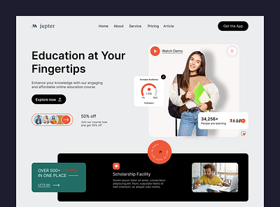 Education Website Landing Page app branding dashboard design design education website design graphic design illustration landing page design logo mobile app design ui uiux design vector website design