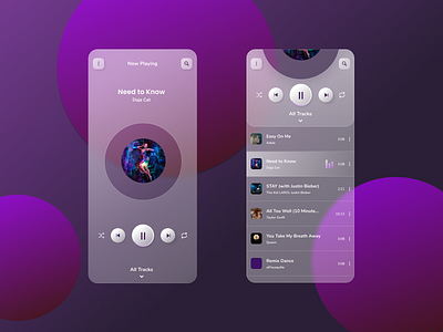 Glass Music Player UX/UI Design Exploration app design glassmorphism mobile app music app music player ui ux