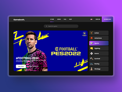 Gamebroth - Online Game Store 🎮 2021 app black buy clean dark design dribbble game messi minimalist november online purchase satriawan shot store ui web web design