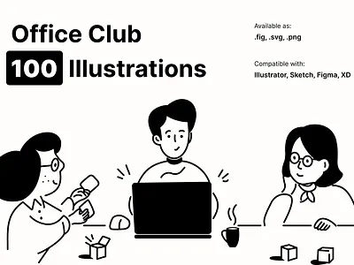 Office Club Illustration pack building chat clean collaboration corporate creative error faq finance illustration landing login office payment shop svg trending vector website workplace