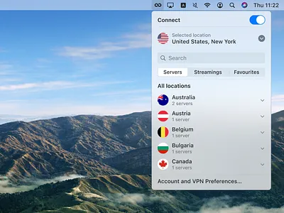 VPN app for status menu (MacOS) app design ui ux