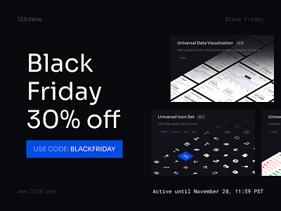 Black Friday 123done 30 30 off black friday black sale blackfriday blacksale data visualization dataviz discount icon set icons sale ui kit