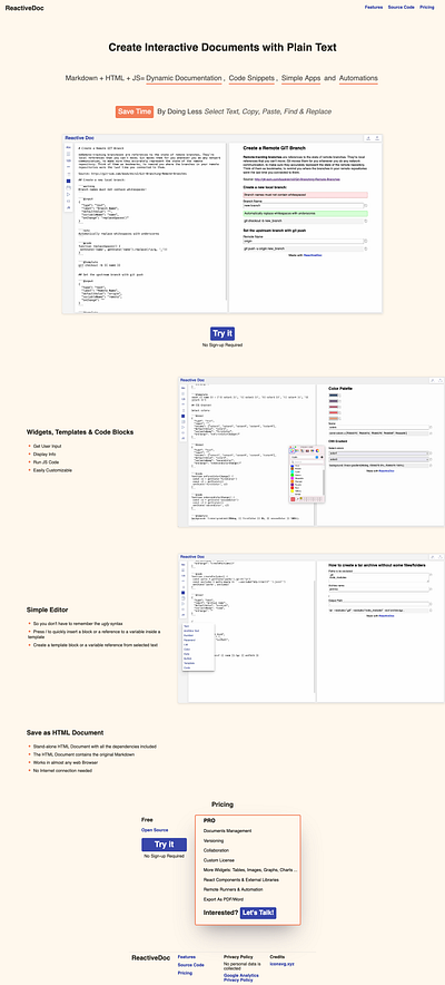 ReactiveDoc - Create Interactive Documents with Plain Text app app builder automation components documentation editor html interactive js landing page markdown react reactive ui ux web widgets