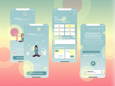 Wellness app - Mobile interface app branding design graphic design illustration meditation mental health mobile product design ui ux vector wellness