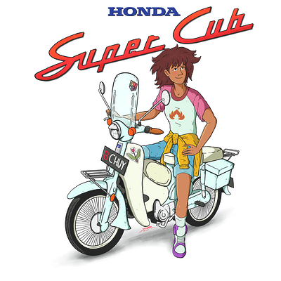 Super Cub (Honda) X Anne Boonchuy (Amphibia) design graphic design hand drawn hand drawn illustration illustration